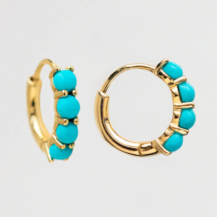 The Solid Gold Turquoise Huggie Hoops