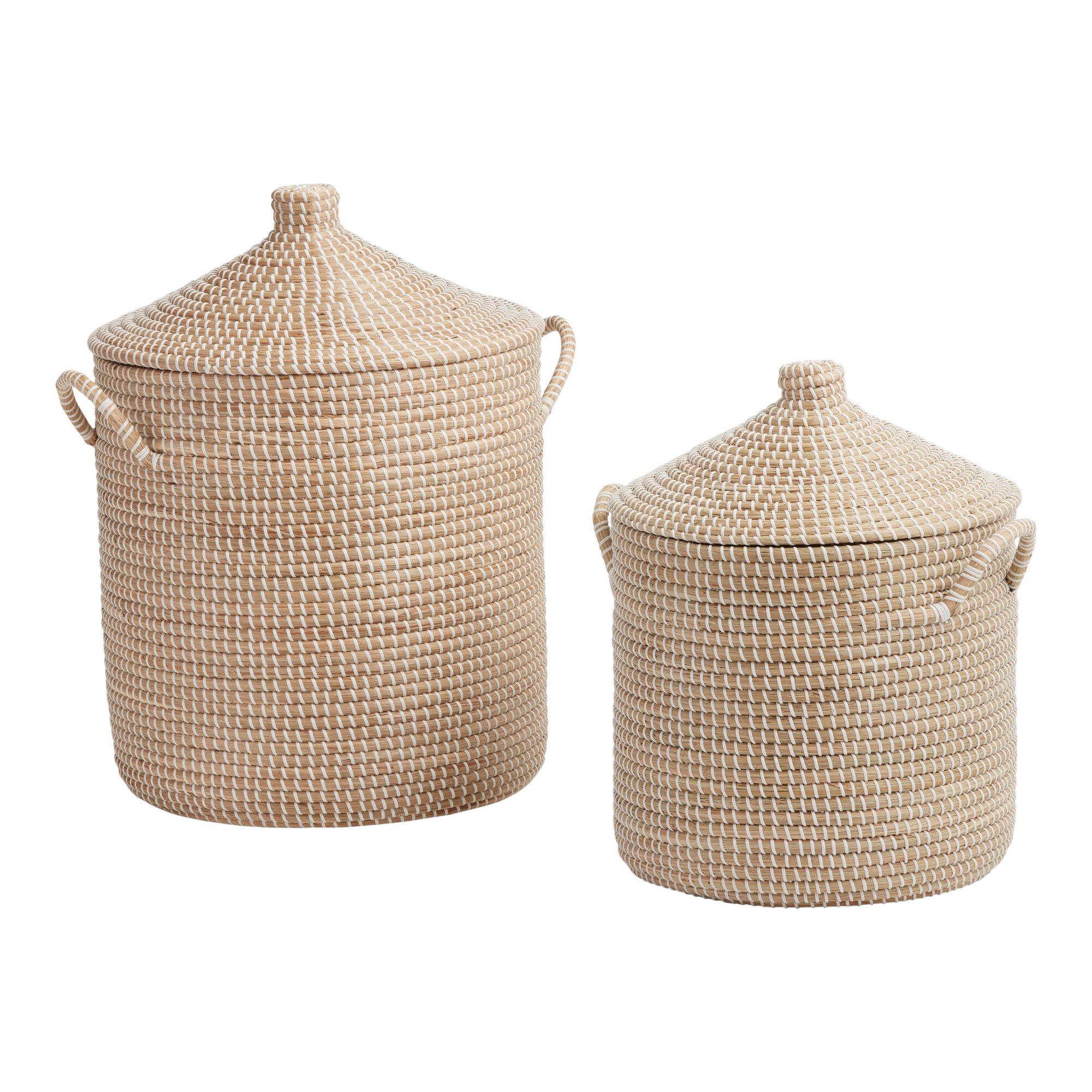 White Seagrass Basket With Lid