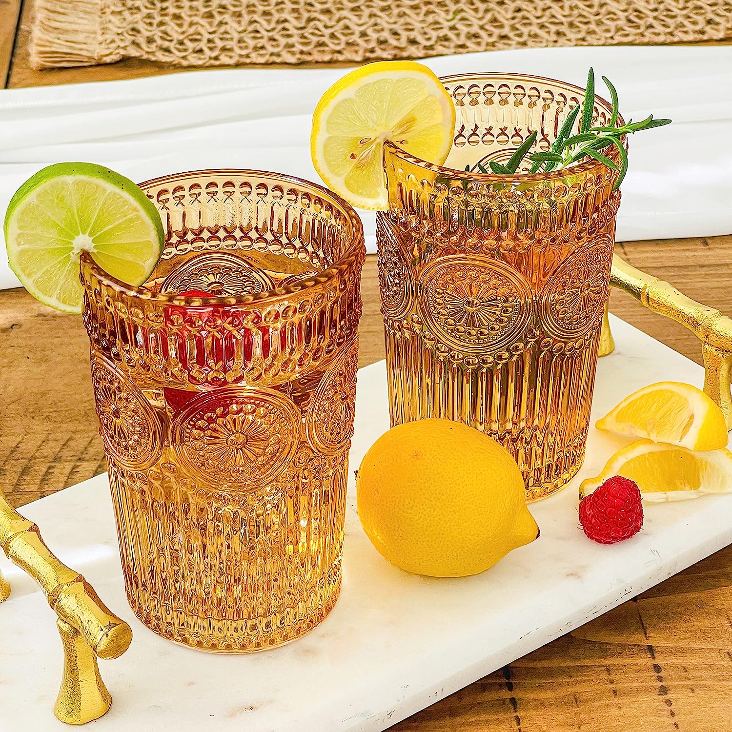Amber Striped Drinking Glasses Set