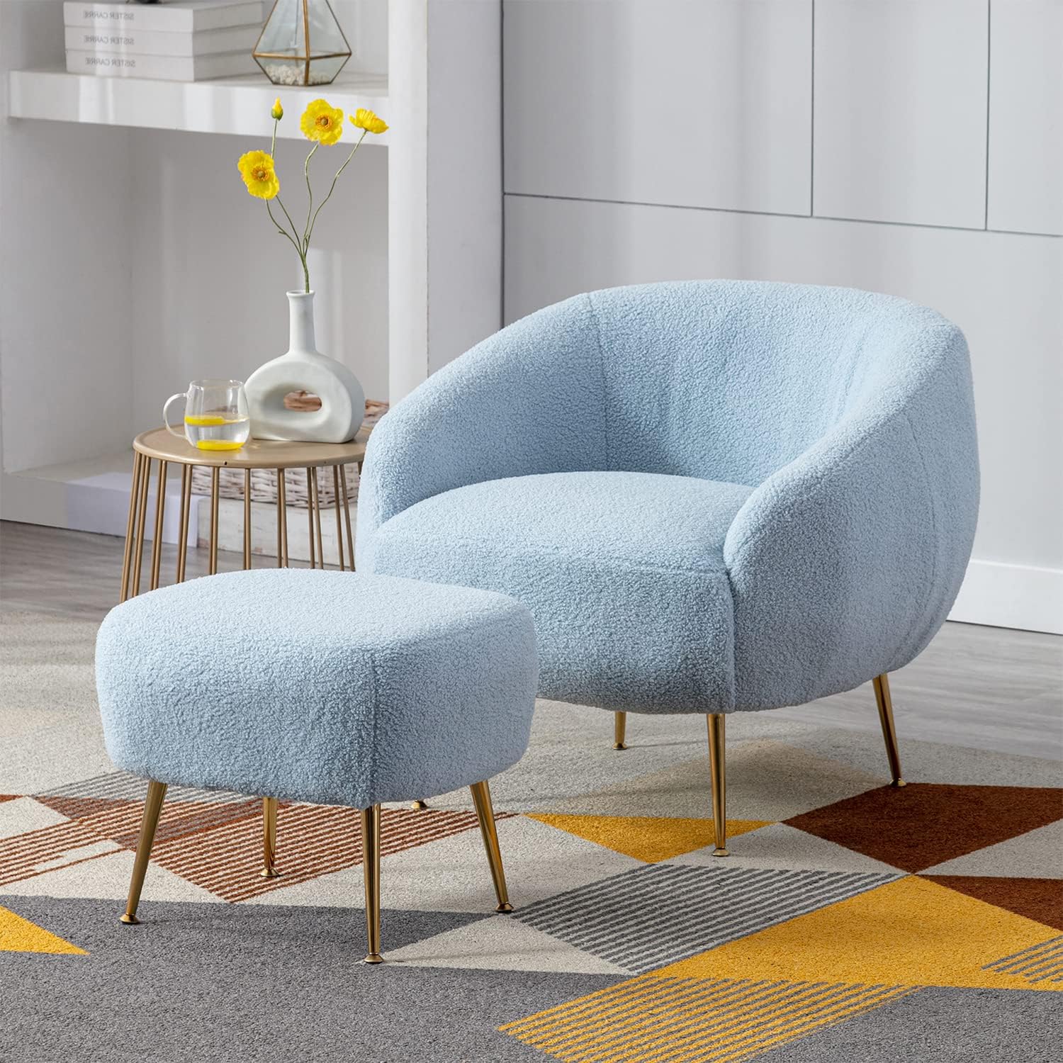 Blue Accent Chair With Ottoman
