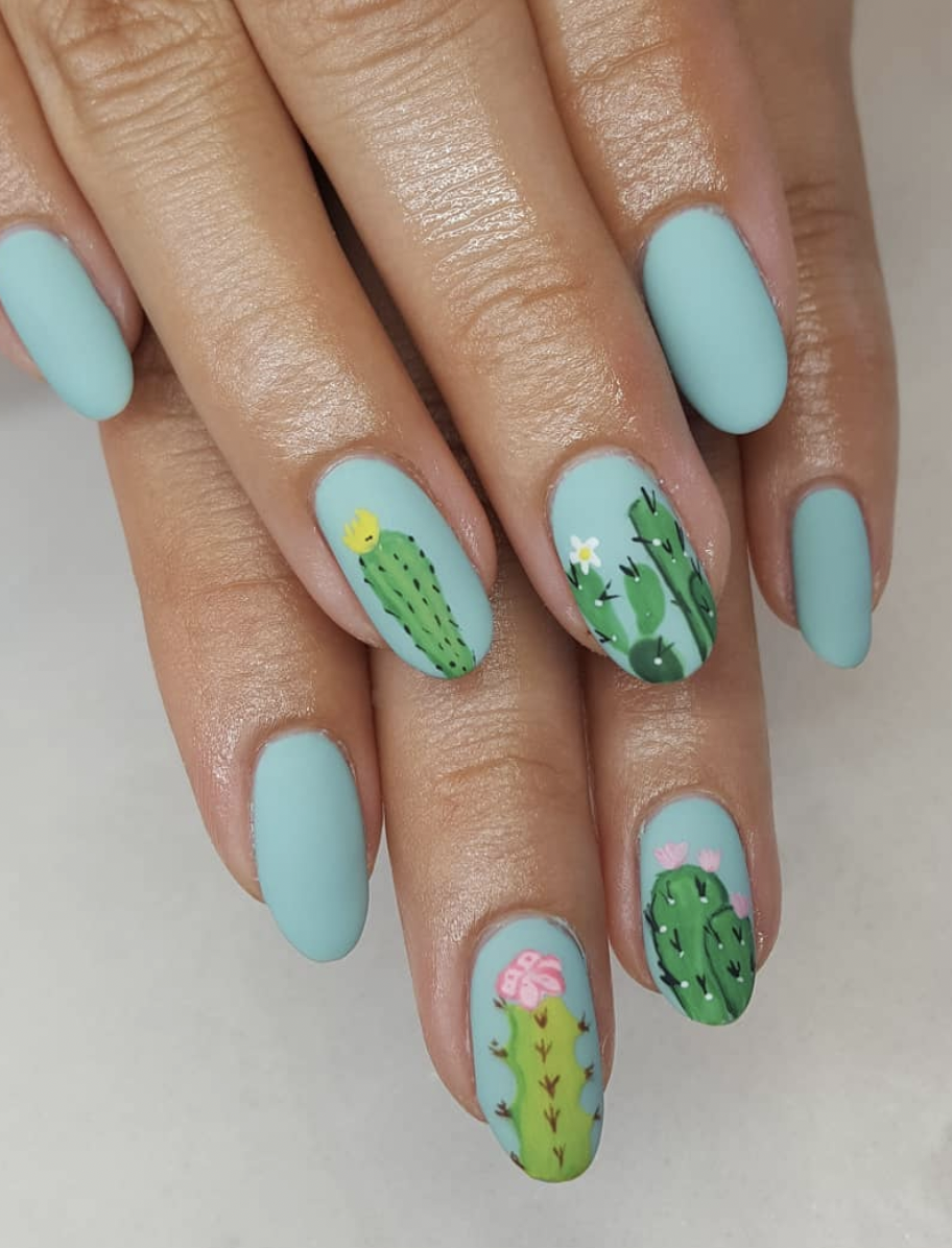 Blue Cactus Nails