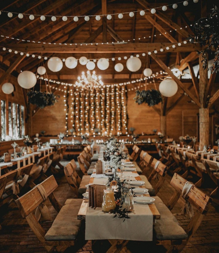 Hanging Globes Rustic Barn Wedding