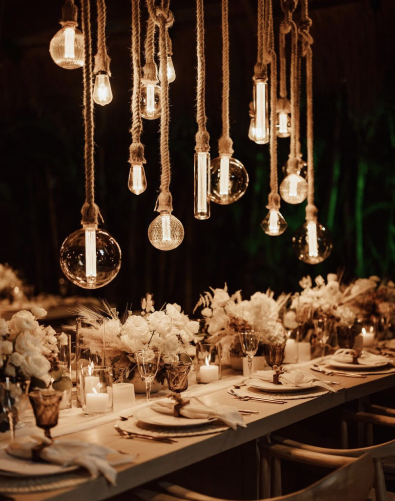 Edison Bulbs Boho Wedding Reception