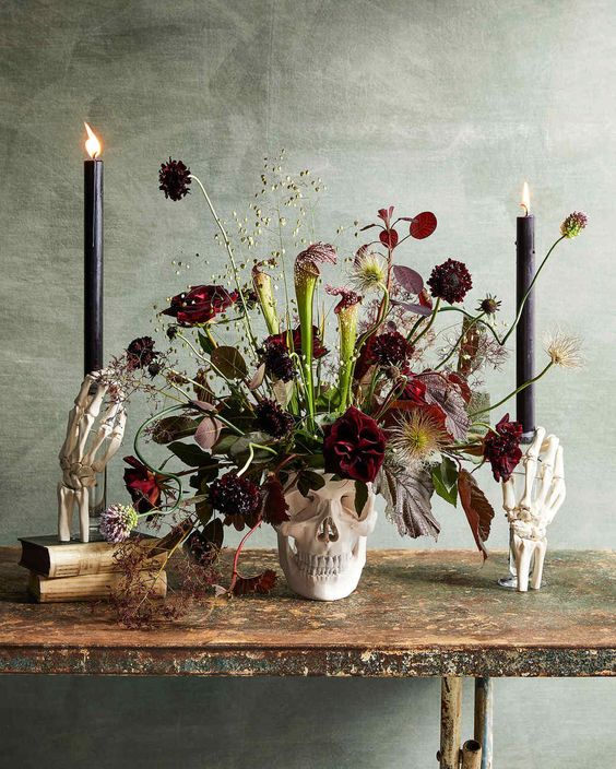 Halloween Floral Arrangement Skull